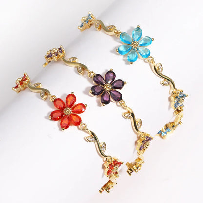 BRAZALETE  FLOR DE CEREZO  DELICADO CRISTALES DE ZIRCONIA ELEGANTE