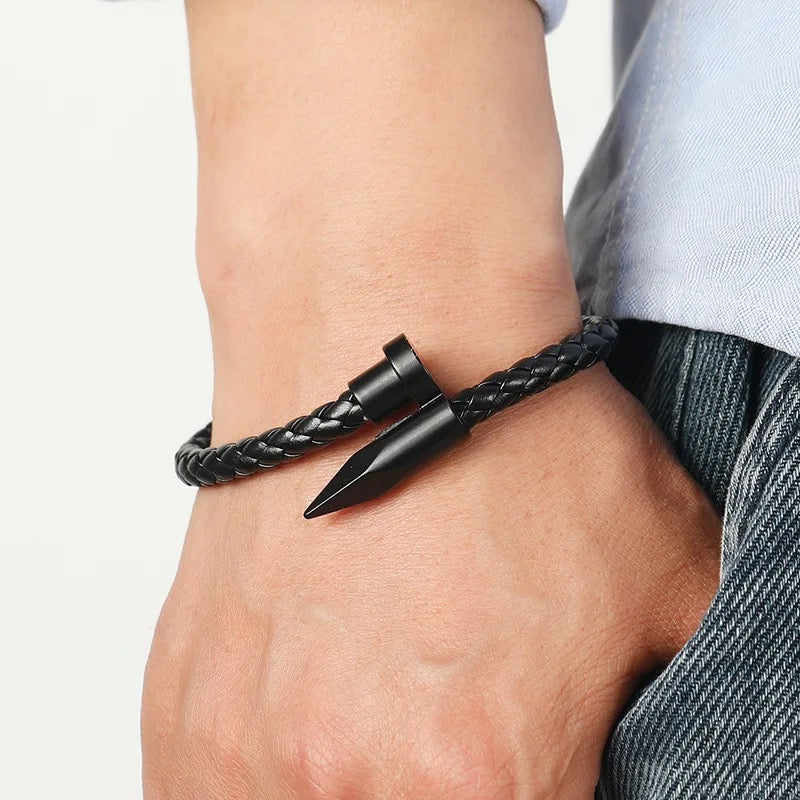 BRAZALETE BALA CUERO NEGRO MATTE