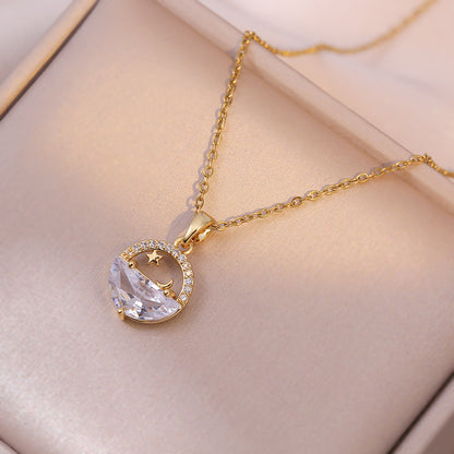 COLLAR LUNA Y ESTRELLAS  CON CRISTALES INCRISTADOS ELEGANTE CRISTAL DE CIRCONIA