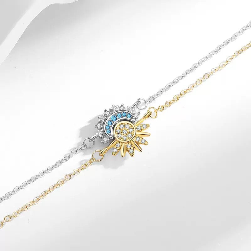 BRAZALETES  PROMESA DIJES SOL & LUNA CELESTIAL CRISTALES DE CIRCONITA