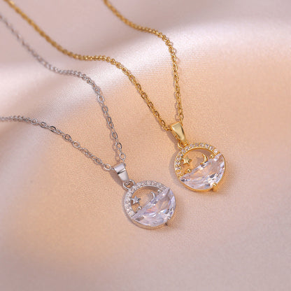 COLLAR LUNA Y ESTRELLAS  CON CRISTALES INCRISTADOS ELEGANTE CRISTAL DE CIRCONIA