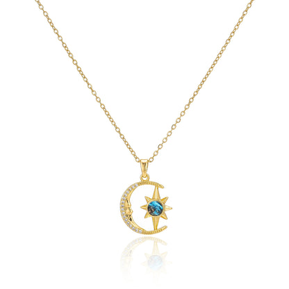 COLLAR LUNA Y ESTRELLA POLARIS CIELO ESTRELLADO ELEGANTE CRISTAL DE CIRCONIA