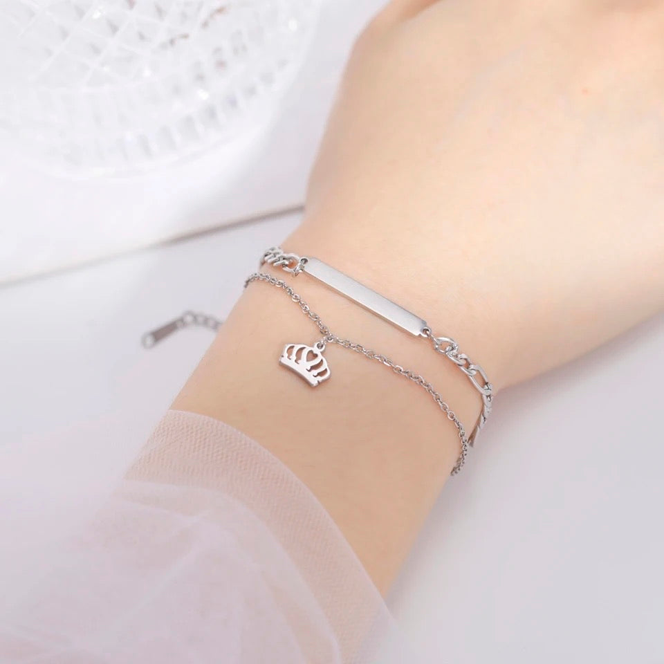 BRAZALETE DOBLE CORONA  PERSONALIZABLE MINIMALISTA UNISEX