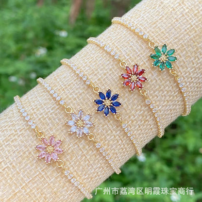 BRAZALETE FLOR 8 PÉTALOS  ELEGANTE CRISTAL DE CIRCONIA