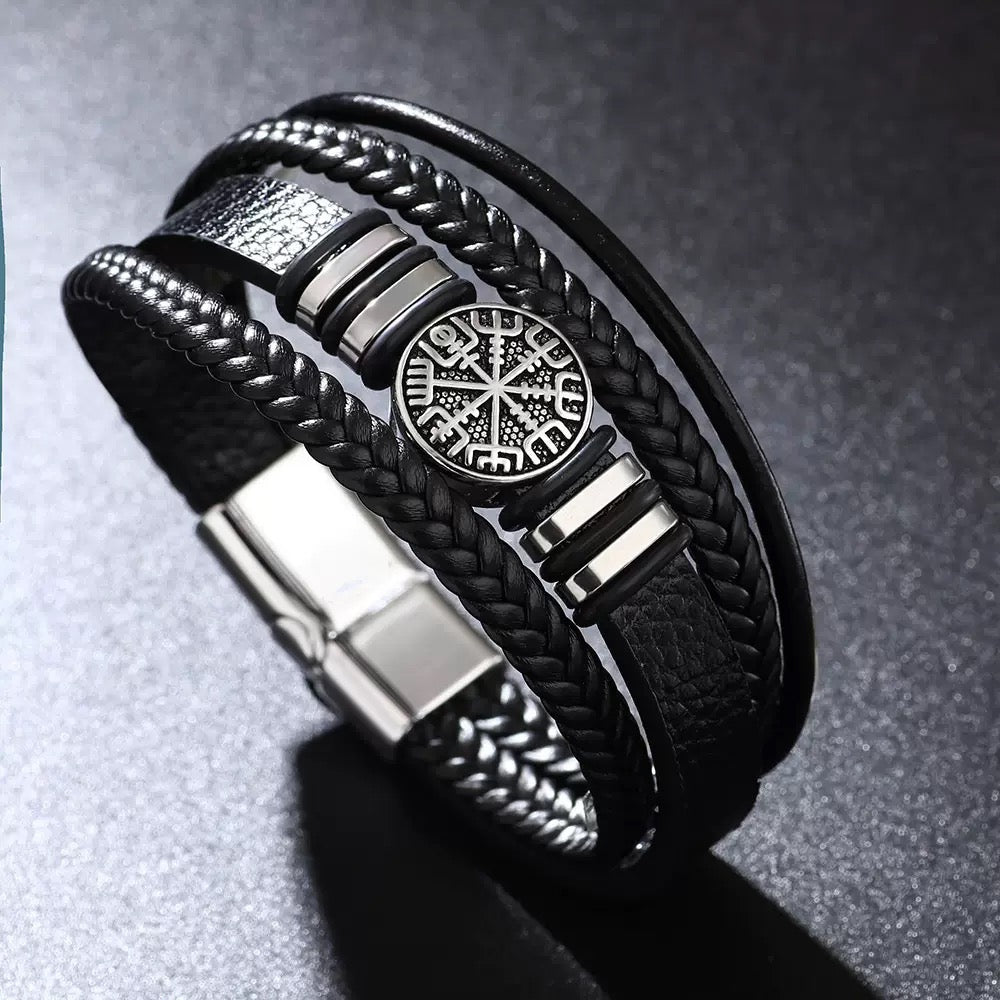 BRAZALETE MULTICAPA DE CUERO ESTILO NÓRDICO