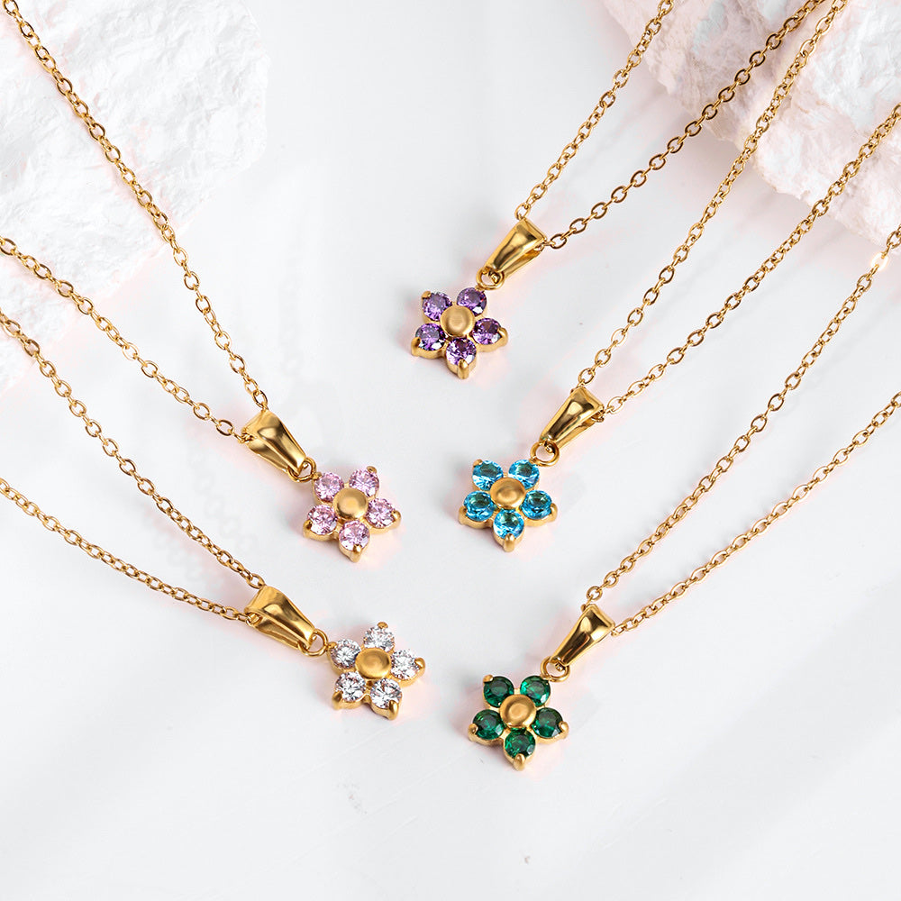 CADENA CHOCKER FLOR  DELICADA CRISTAL DE COLORES MINIMALISTA