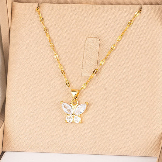 COLLAR MARIPOSA MINIMALISTA  CON CRISTALES ELEGANTE CRISTAL DE CIRCONIA