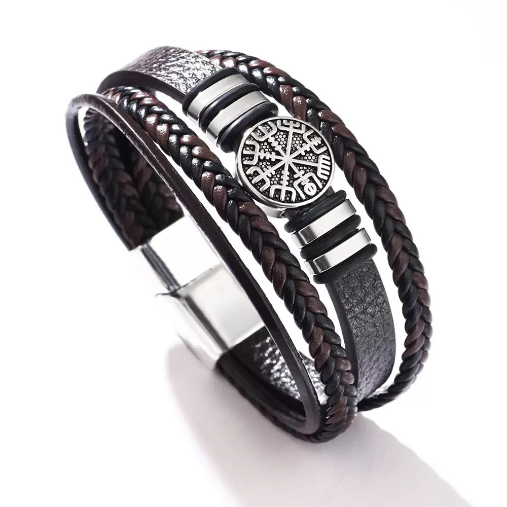 BRAZALETE MULTICAPA DE CUERO ESTILO NÓRDICO