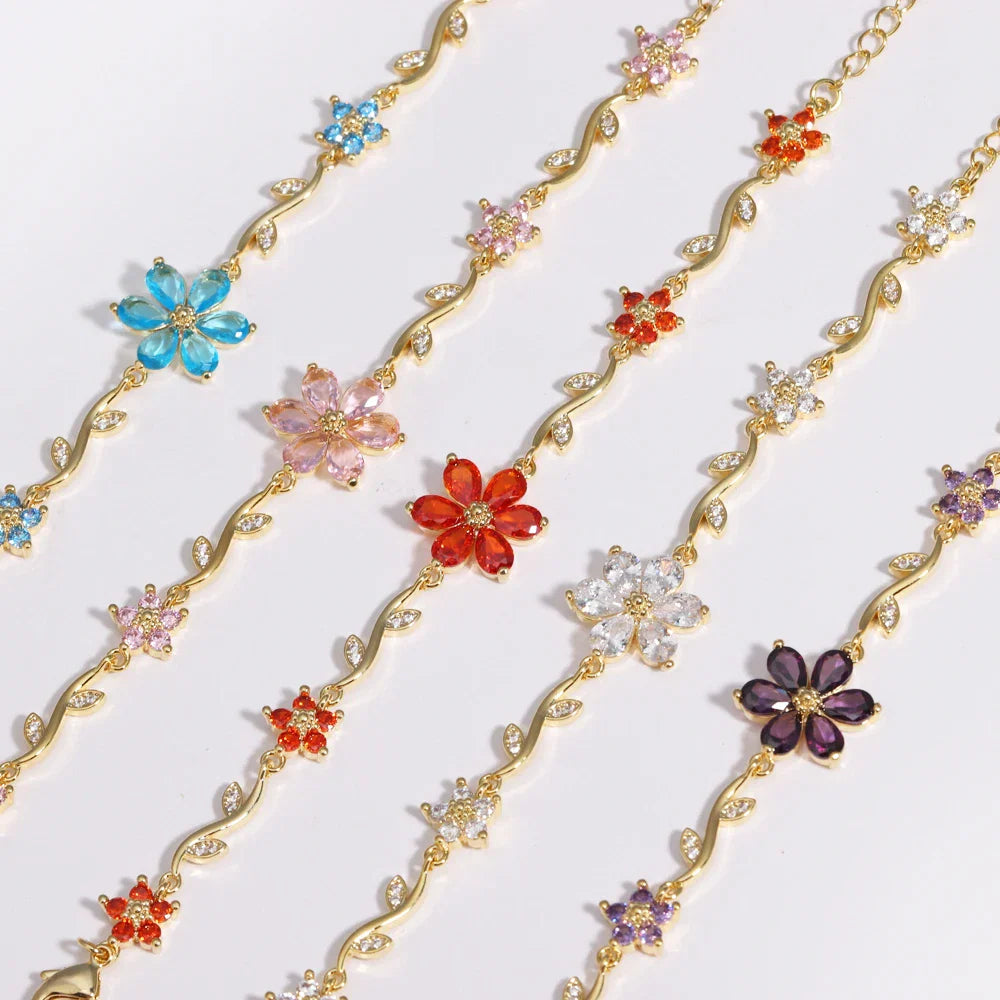 BRAZALETE  FLOR DE CEREZO  DELICADO CRISTALES DE ZIRCONIA ELEGANTE