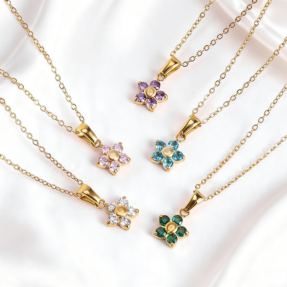 CADENA CHOCKER FLOR  DELICADA CRISTAL DE COLORES MINIMALISTA
