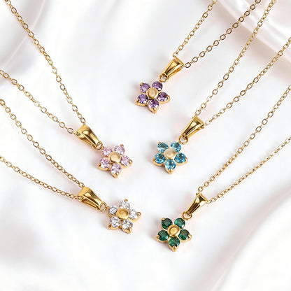 CADENA CHOCKER FLOR  DELICADA CRISTAL DE COLORES MINIMALISTA
