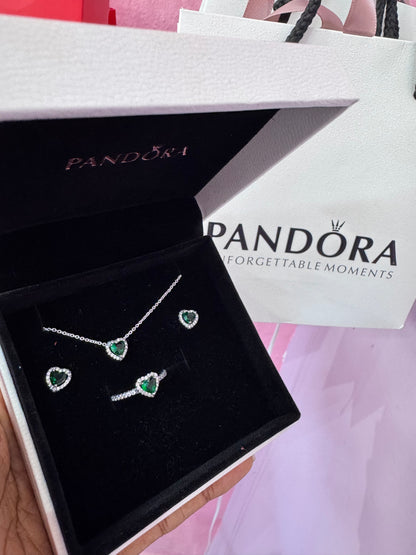 SET ESTILO PANDORA CORAZÓN MINIMALISTA CIRCONIA ELEGANTE