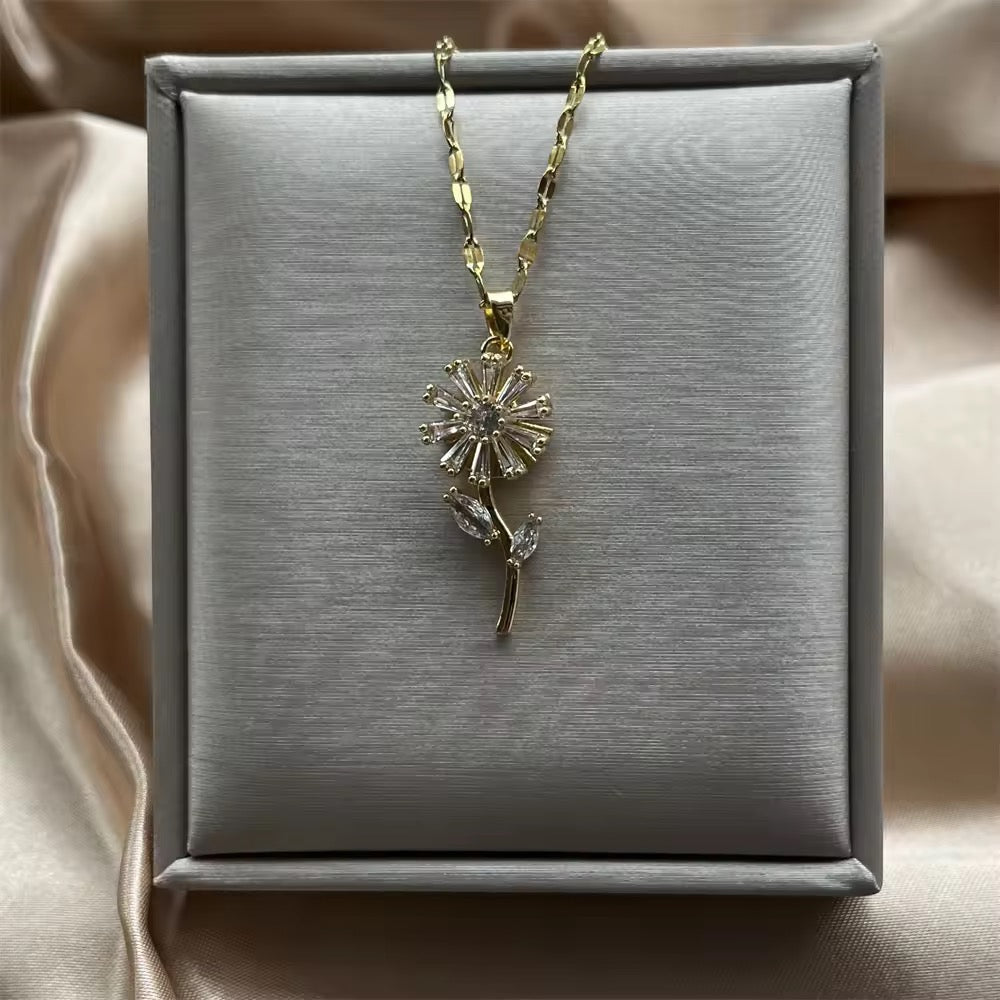 COLLAR FLOR  GIRASOL EN CRISTALES GIRATORIA ANTIESTRÉS MINIMALISTA