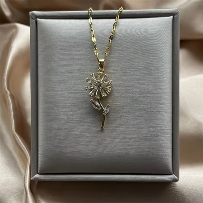 COLLAR FLOR  GIRASOL EN CRISTALES GIRATORIA ANTIESTRÉS MINIMALISTA