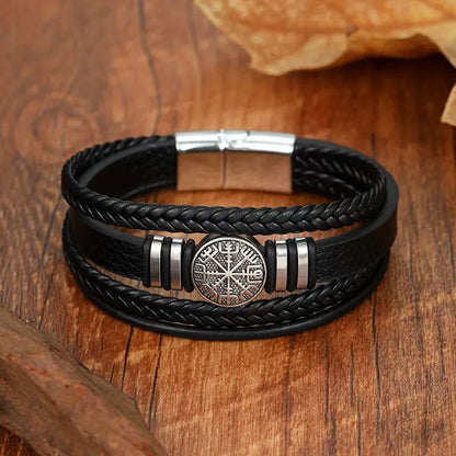 BRAZALETE MULTICAPA DE CUERO ESTILO NÓRDICO