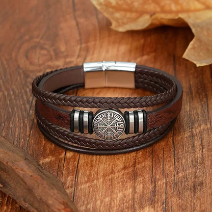 BRAZALETE MULTICAPA DE CUERO ESTILO NÓRDICO