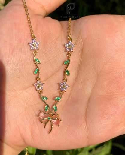 COLLAR BRAZALETES ELEGANTE LAZOS CORTE PRINCESA CRISTALES INCRUSTADOS