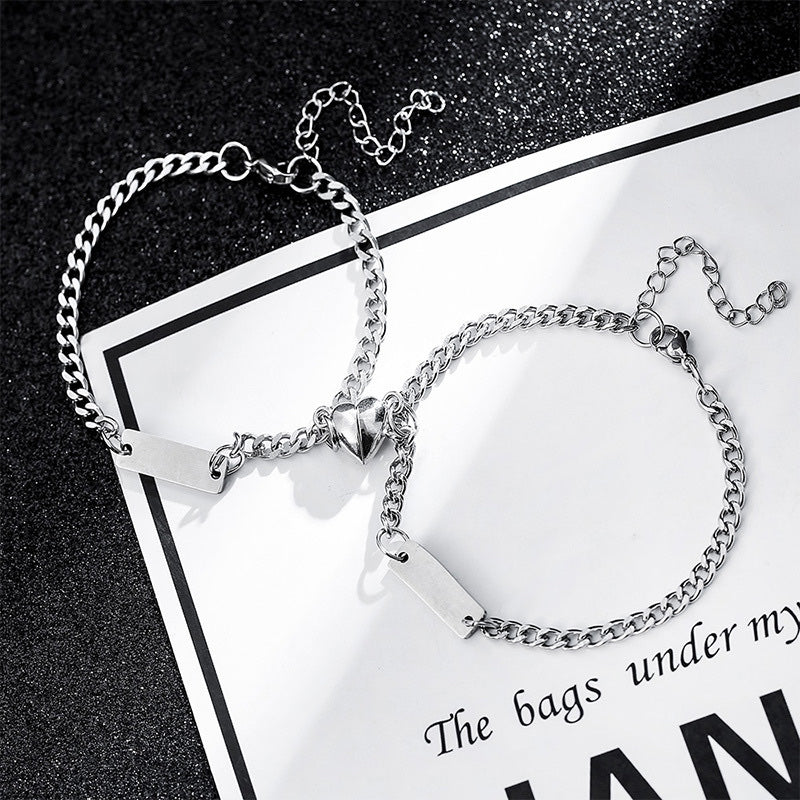 BRAZALETES ACERO INOXIDABLE PLACA  MAGNETICAS IMÁN PERSONALIZADAS MINIMALISTAS PAREJA