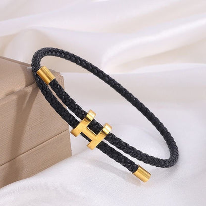 BRAZALETE LEATHER FEMENINO  ELEGANTE ACERO INOXIDABLE