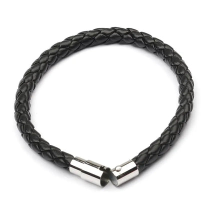 BRAZALETE CUERO TRENZADO NEGRO MATTE