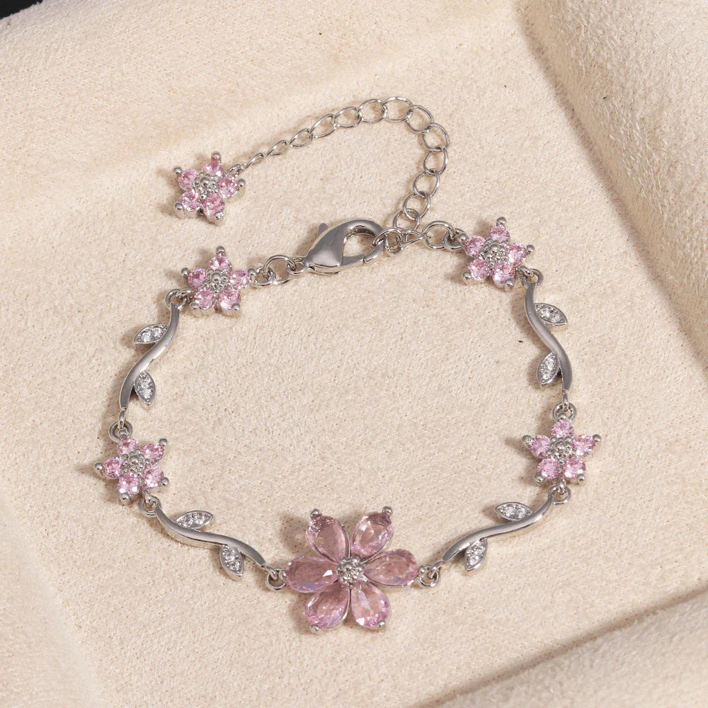 BRAZALETE  FLOR DE CEREZO  DELICADO CRISTALES DE ZIRCONIA ELEGANTE
