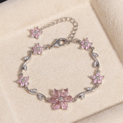 BRAZALETE  FLOR DE CEREZO  DELICADO CRISTALES DE ZIRCONIA ELEGANTE