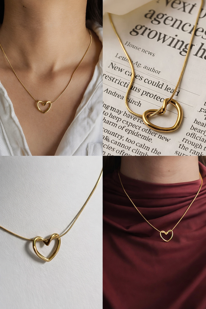 COLLAR Y ARETES CORAZÓN HOLLOW ELEGANTE