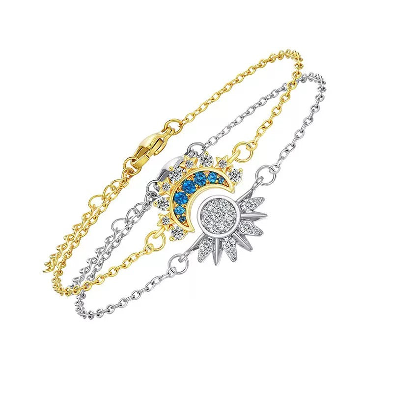 BRAZALETES  PROMESA DIJES SOL & LUNA CELESTIAL CRISTALES DE CIRCONITA