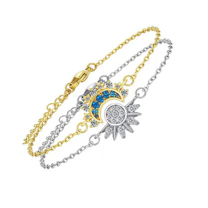 BRAZALETES  PROMESA DIJES SOL & LUNA CELESTIAL CRISTALES DE CIRCONITA
