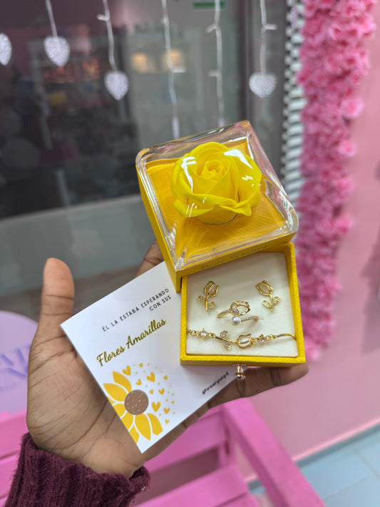 COMBO COLLAR ANILLO Y BRAZALETE TULIPÁN  ELEGANTE CRISTAL DE CIRCONIA