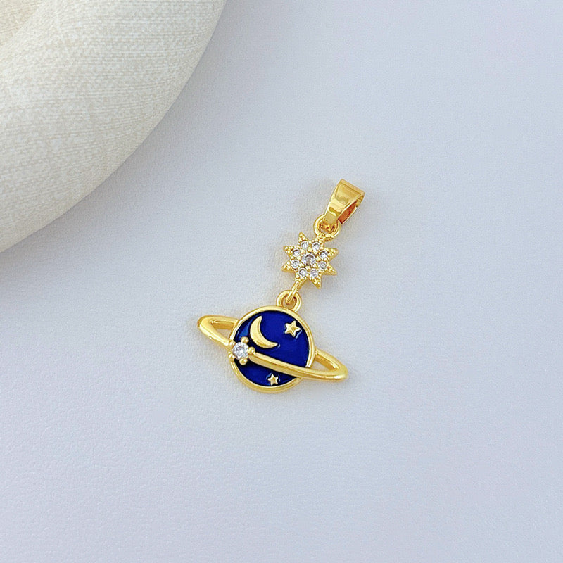 COLLAR SATURNO LUNA Y ESTRELLA MINIMALISTA ELEGANTE CRISTAL DE CIRCONIA