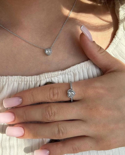 SET ESTILO PANDORA CORAZÓN MINIMALISTA CIRCONIA ELEGANTE