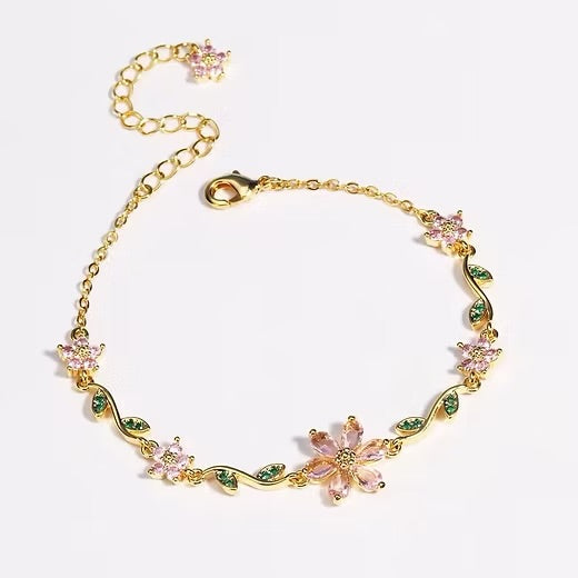 BRAZALETE  FLOR DE CEREZO  DELICADO CRISTALES DE ZIRCONIA ELEGANTE