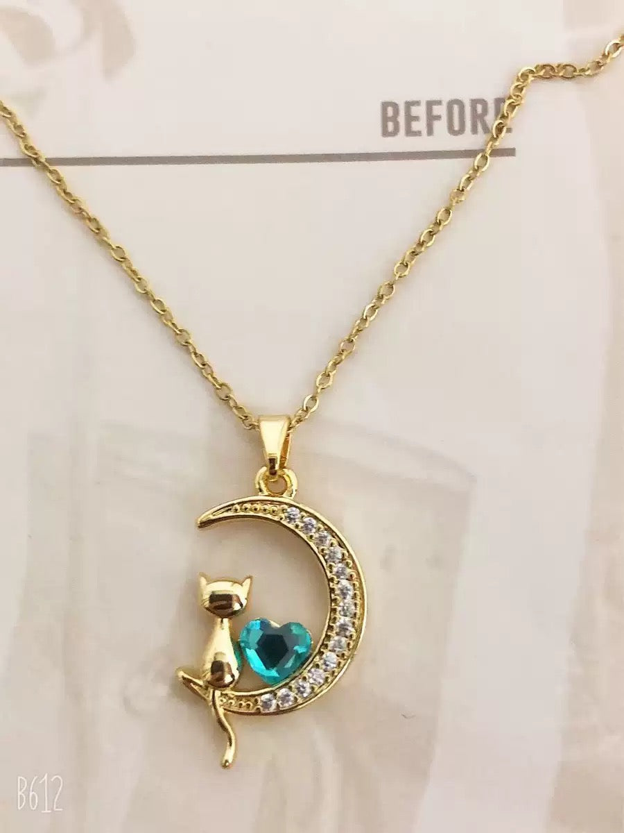 COLLAR GATO Y LUNA  ELEGANTE CRISTAL DE CIRCONIA