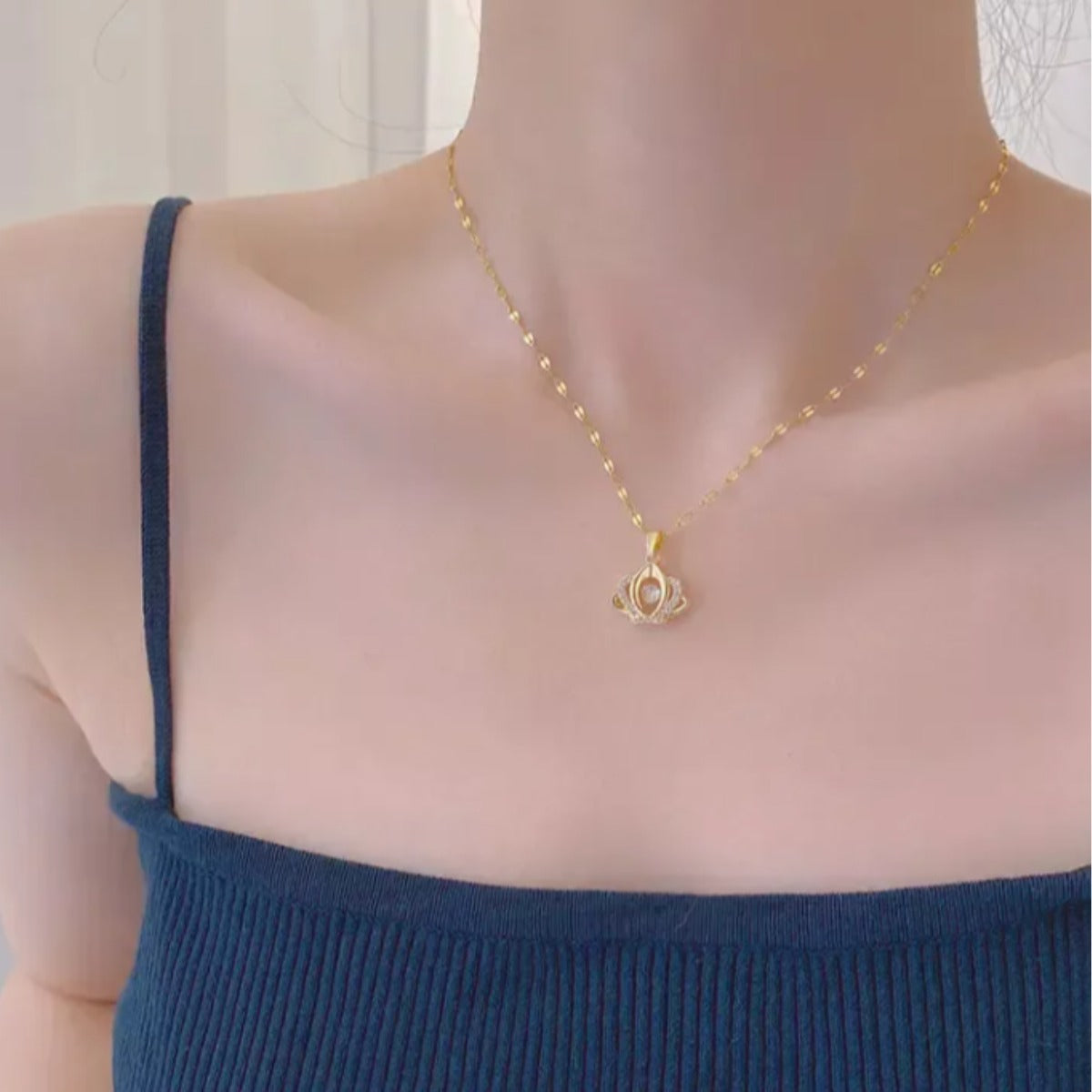 COLLAR CORONA CON CRISTALES ELEGANTE CRISTAL DE CIRCONIA