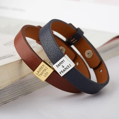 BRAZALETE CORREA DE CUERO LEATHER  VARIAS PLACAS PERSONALIZABLES