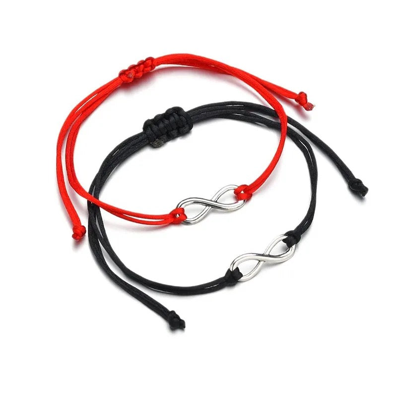 PULSERA HILO ROJO INFINITO Y CORAZÓN CON DEDICATORIA