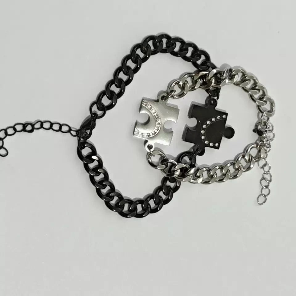 BRAZALETES ROMPECABEZAS MINIMALISTAS CADENA CUBANA DE PAREJA