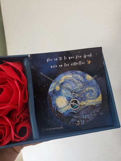 COLLAR SATURNO  ESTRELLADO ELEGANTE CRISTAL DE CIRCONIA