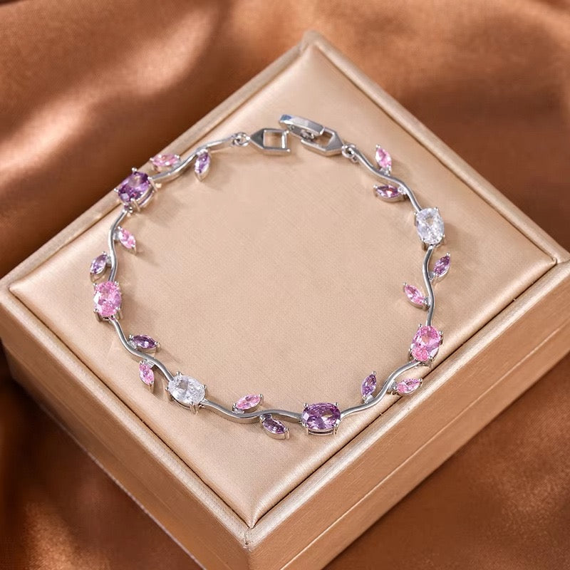 BRAZALETE  TULIPANES COLORIDO CRISTALES DE ZIRCONIA ELEGANTE