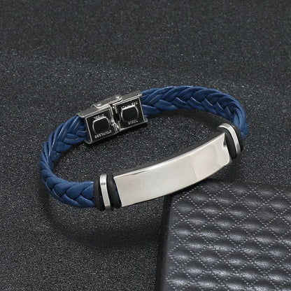 BRAZALETE LEATHER TRENZADO PLACA DE ACERO LAMINADO