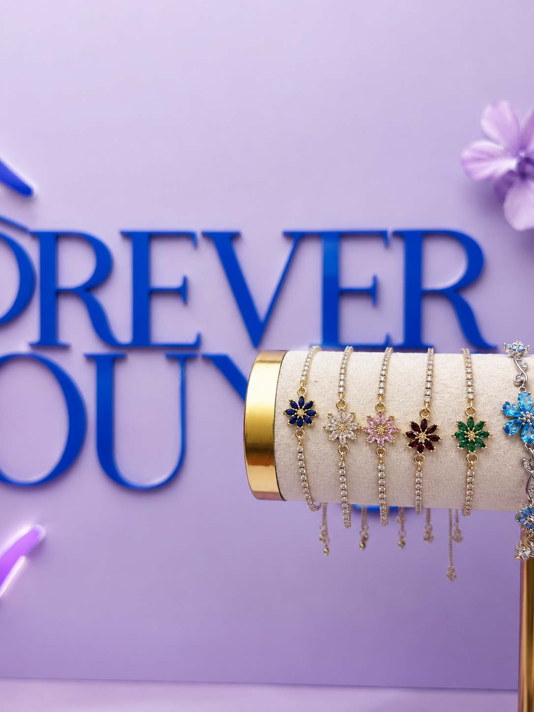 BRAZALETE FLOR 8 PÉTALOS  ELEGANTE CRISTAL DE CIRCONIA