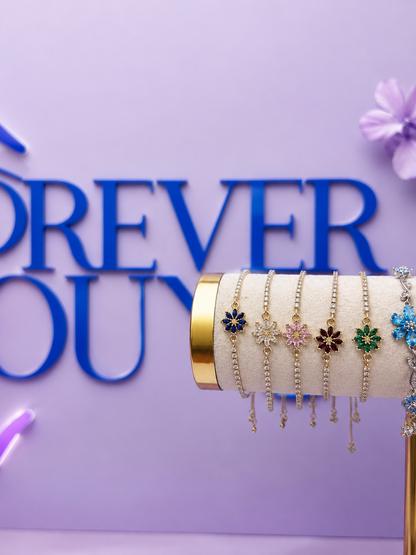 BRAZALETE FLOR 8 PÉTALOS  ELEGANTE CRISTAL DE CIRCONIA