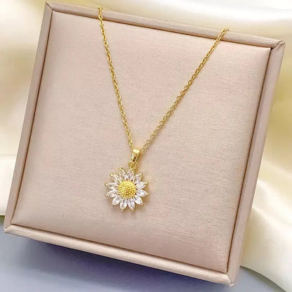 COLLAR FLOR GIRASOL  CRISTALES MINIMALISTA ELEGANTE