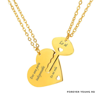 COLLARES  FINOS LLAVE Y CORAZÓN ROMPECABEZAS  PERSONALIZADOS