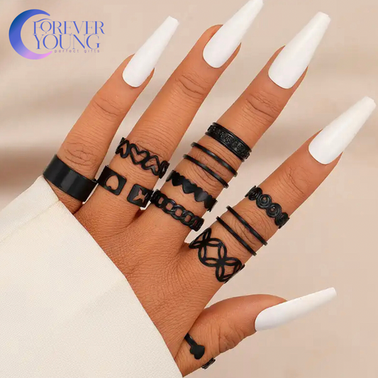 SET DE ANILLOS BOHO STYLE NEGROS