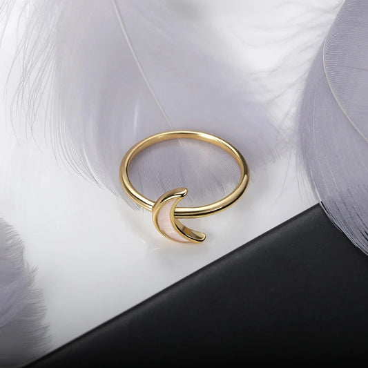 ANILLO LUNAR PIEDRA ÓPALO BLANCO MINIMALISTA  👑