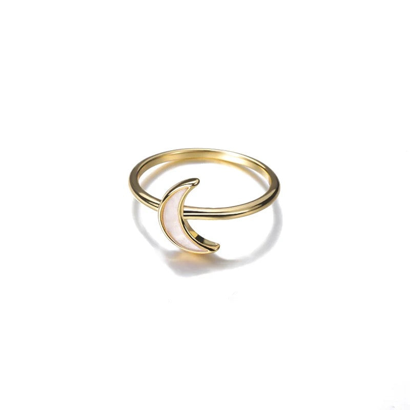 ANILLO LUNAR PIEDRA ÓPALO BLANCO MINIMALISTA  👑