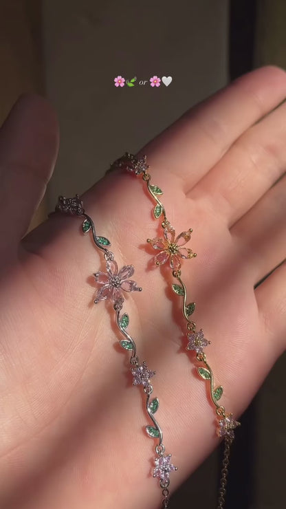 BRAZALETE  FLOR DE CEREZO  DELICADO CRISTALES DE ZIRCONIA ELEGANTE