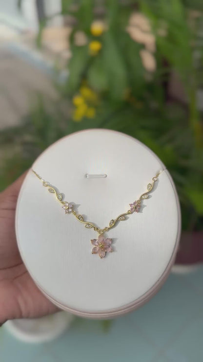 COLLAR FLOR DE CEREZO  DELICADO CRISTALES DE ZIRCONIA ELEGANTE
